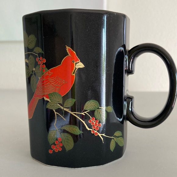 Otagiri Japan Vintage Cardinal Coffee Tea Mug Black Red Metallic Gold Detail - Picture 1 of 9